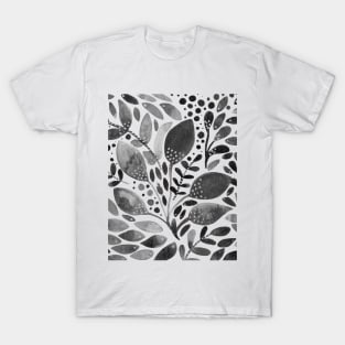 Watercolor foliage - black and white T-Shirt